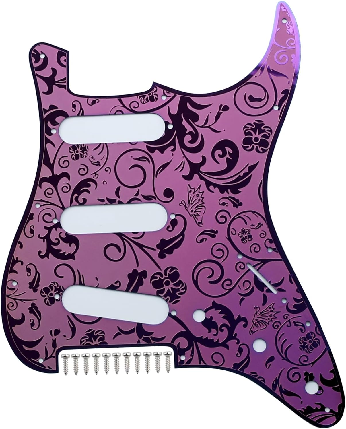 Stainless Steel Guitar Pick guard 11 holes SSS Single Coil Mounting Screws 9/32''Potentiometer Metal Electric Guitar Pickguard Compatible with Stratocaster Strat ST Style Guitar (Purple)