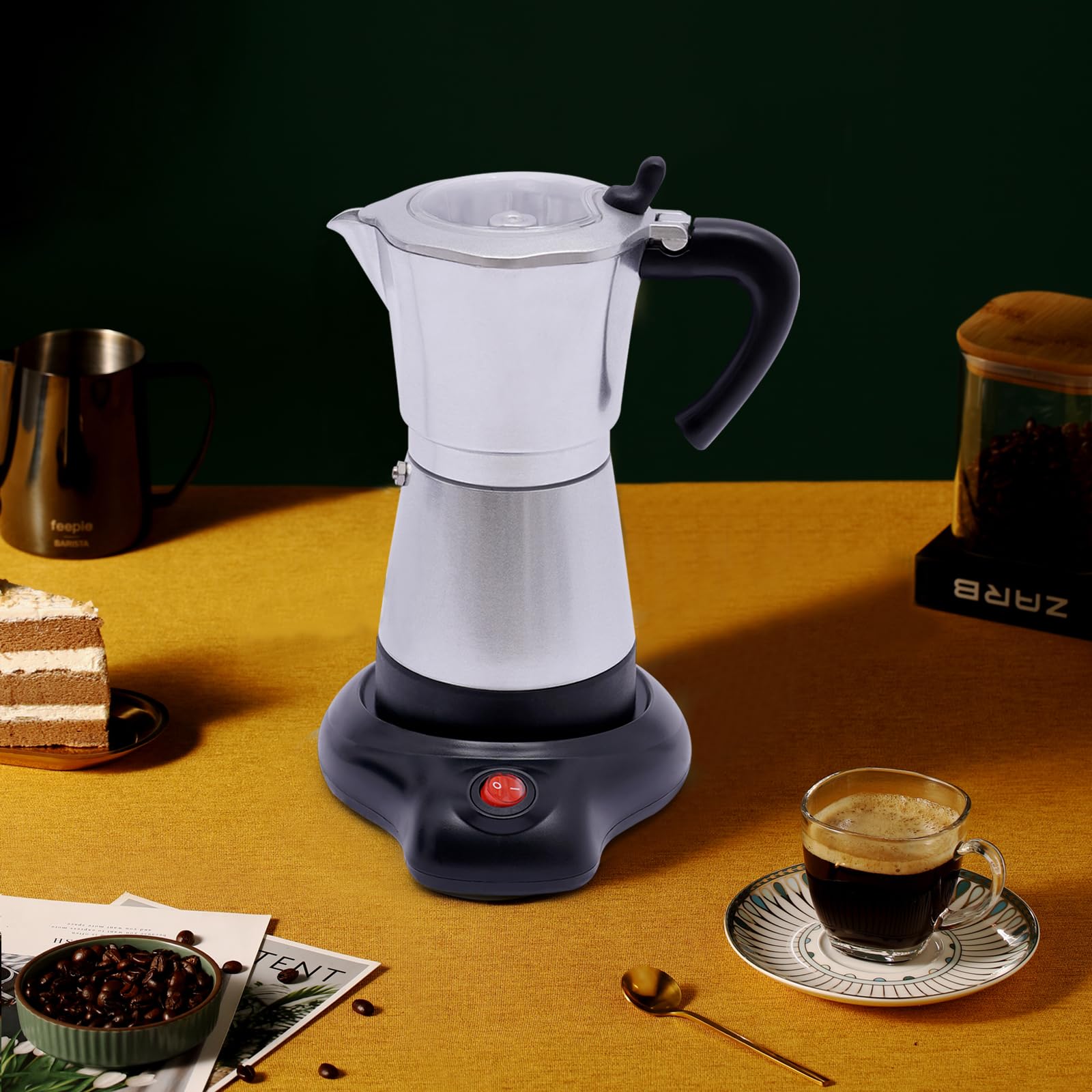 Cafetera eléctrica italiana, para 6 tazas de espresso en familias, reuniones, cafés, oficinas, salas de dormir, tiendas de leche, viajes, 10,2 x 19,5 cm (plateada)