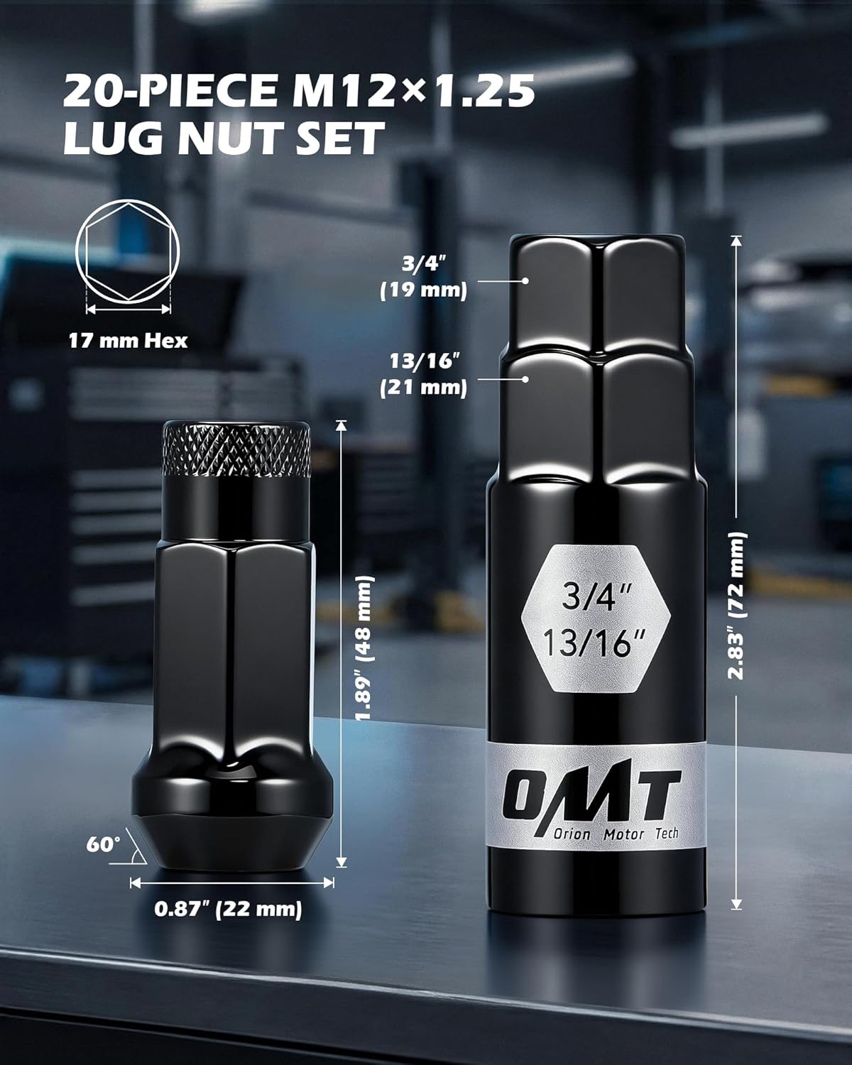 Orion Motor Tech M12x1.25 Lug Nuts, 12mmx1.25 Wheel Lug Nuts Compatible with Infiniti Nissan Subaru Suzuki and More, Open End Lug Nut Set, Set of 20, Black