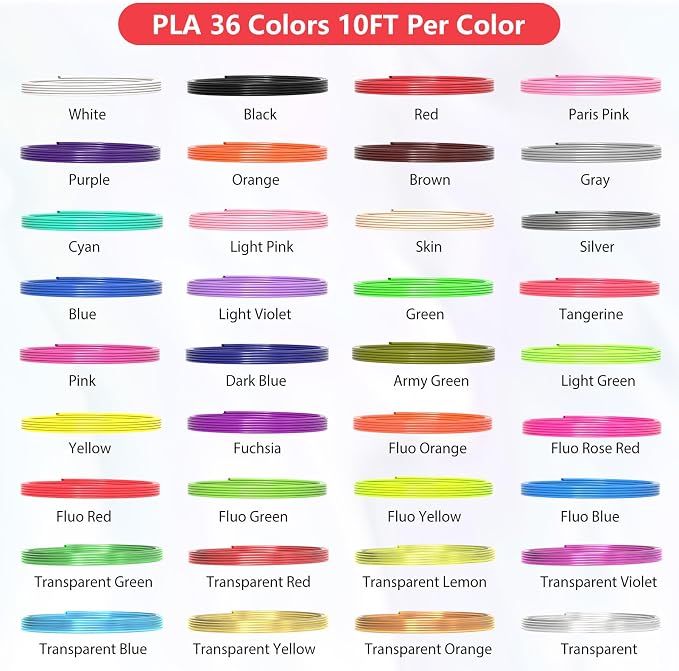 Filamento PLA 3D para lápiz, 36 colores, 1.75mm, 360 pies miniatura 3
