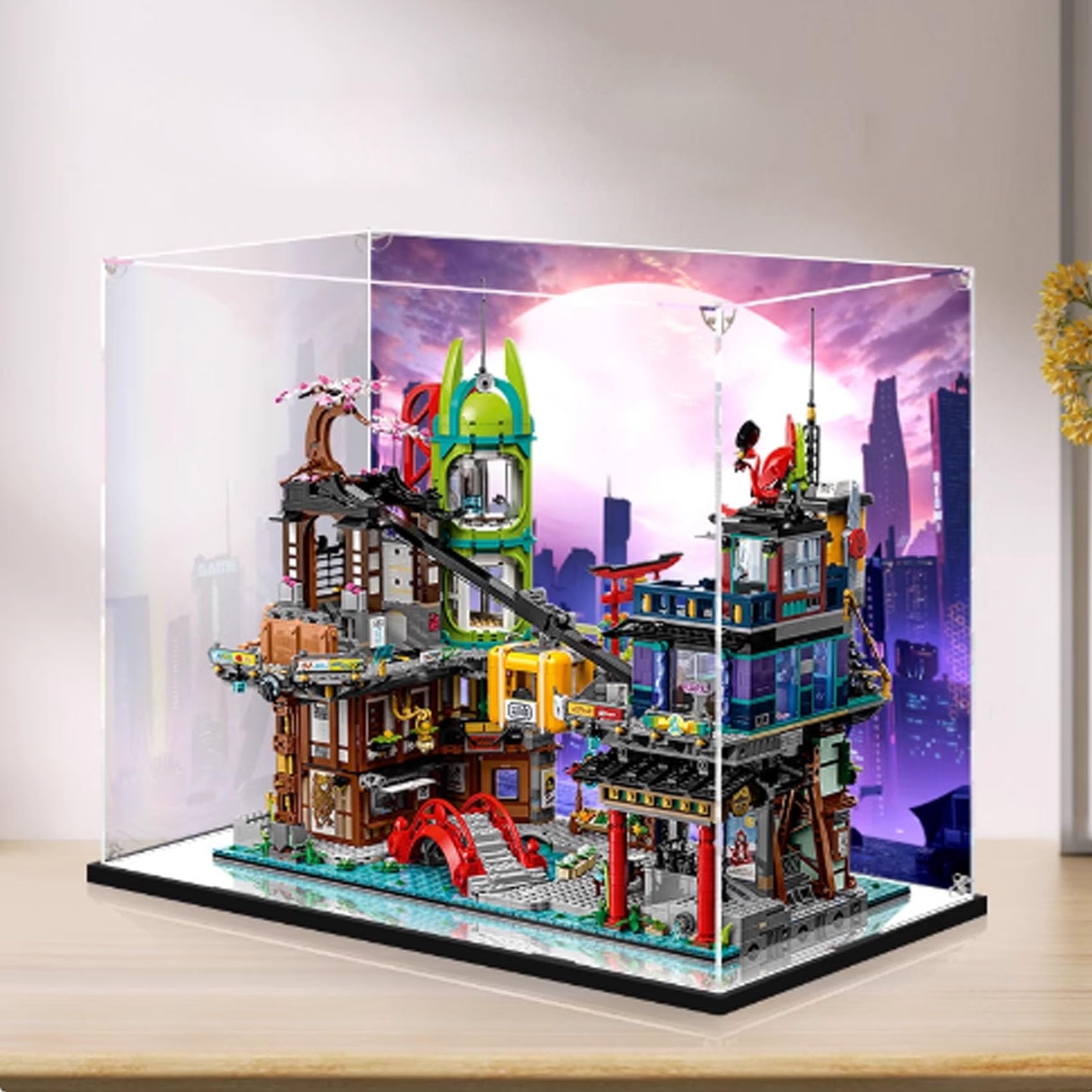 Vitrina acrílica para Le-go 71799 Urban Market, caja expositora a prueba de polvo (solo caja expositora) (fondo estilo B de 3 mm)