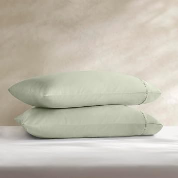 Harbor House Luxury King Size Egyptian Cotton Pillowcase Set, 400 Thread Count Sateen Weave, Soft & Breathable Pillow Covers with Side Opening, Pack of 2, Sage
