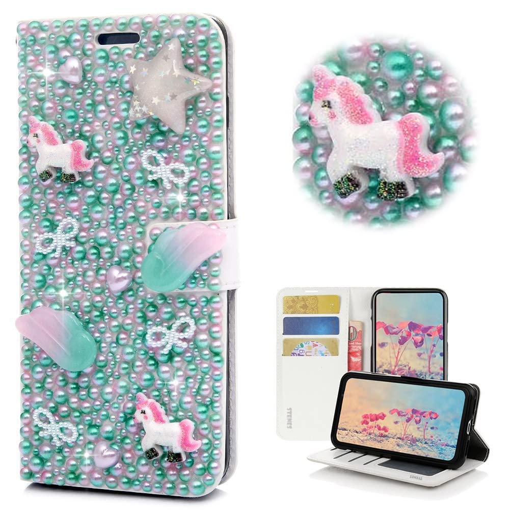 STENES Bling Wallet Phone Case Compatible with Moto G Play (2023) - Stylish - 3D Handmade Girls Women Crystal Unicorn Star Bowknot Magnetic Wallet Stand Leather Cover Case - Fantasy