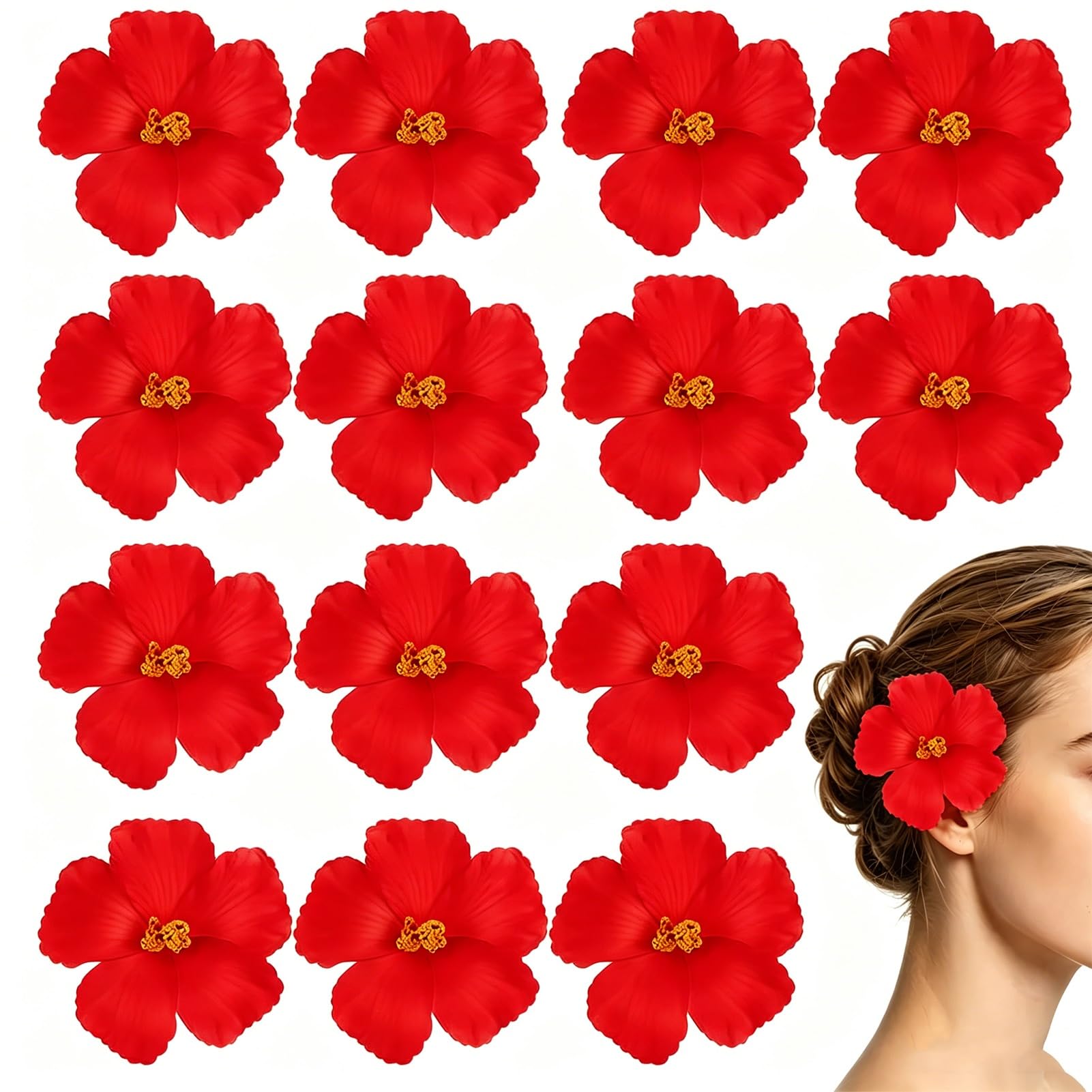 ZhuiFengAA 50 Pcs Artificial Flowers, DIY Foam Hibiscus Flower, Tropical Fake Faux Flowers, for Party Decoration, DIY Crafts Jewelry Hair Clips(Red)