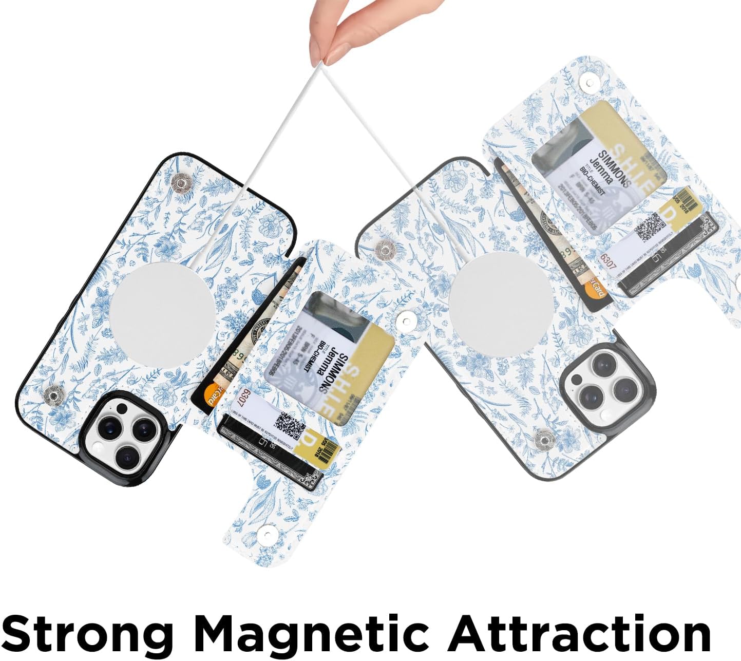 uCOLOR Compatible with iPhone 12/12 Pro Wallet Case with Card Holder Slot Folio Flip PU Leather Kickstand Double Magnetic Clasp and RFID Blocking Design (Blue Toile Flowers, iPhone 12/12 Pro)