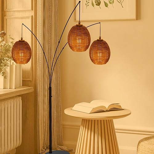 Miniatura 4 de Pantalla de repuesto de ratán tejido pequeño, pantalla de lámpara colgante de mimbre tejido rústico, juego de 4 para lámpara colgante, apliques de