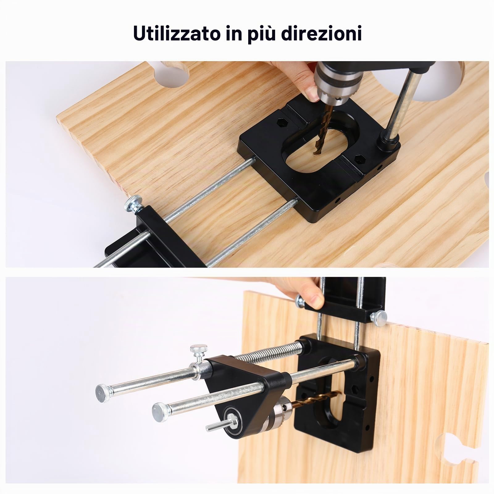 Supporto per trapano, guida regolabile per stencil di perforazione, strumento portatile di precisione per la lavorazione del legno, guida per foratura, set di strumenti di guida verticali (nero)