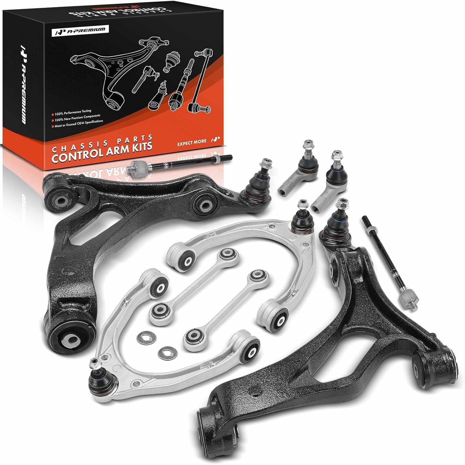 A-Premium Set of 10, Front Upper Lower Control Arm, Sway Bar Links, Inner Outer Tie Rod End, Compatible with Porsche Cayenne 2004-2006 & 2008, Volkswagen Touareg 2004-2009