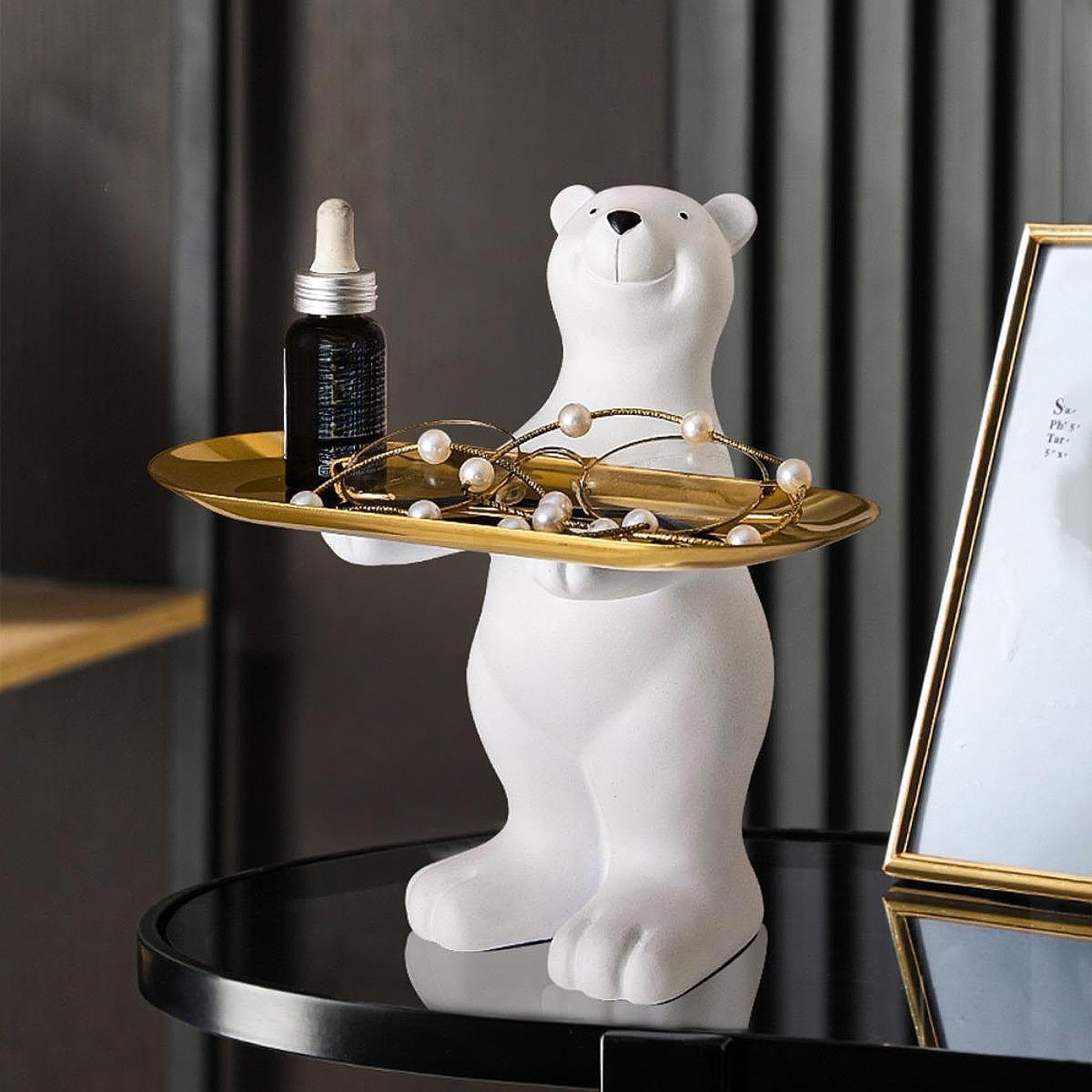 Bear Figurine Desk Storage Tray Decorative Statue for Bedroom Shelf Entrance Standing|Figurines for Office Desk Car Accessories Mini Panda Disney Princess Figurines Home Décor Garden Toys