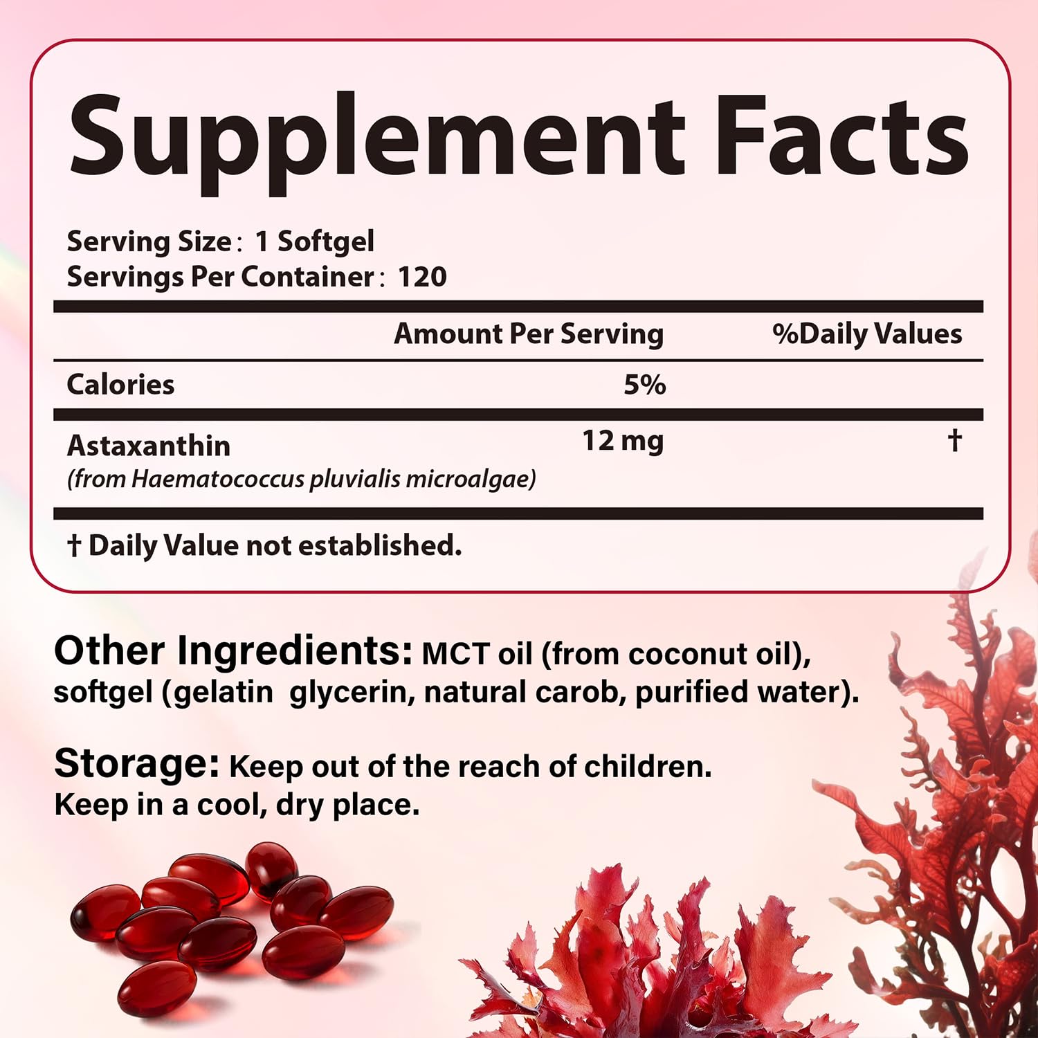 Premium Astaxanthin 12mg Supplements - Natural Microalgae Antioxidant for Skin, Eye & Immune Health - Non-GMO, Triple Strength, 120 Softgels (4 Month Supply) — Amazon image 3