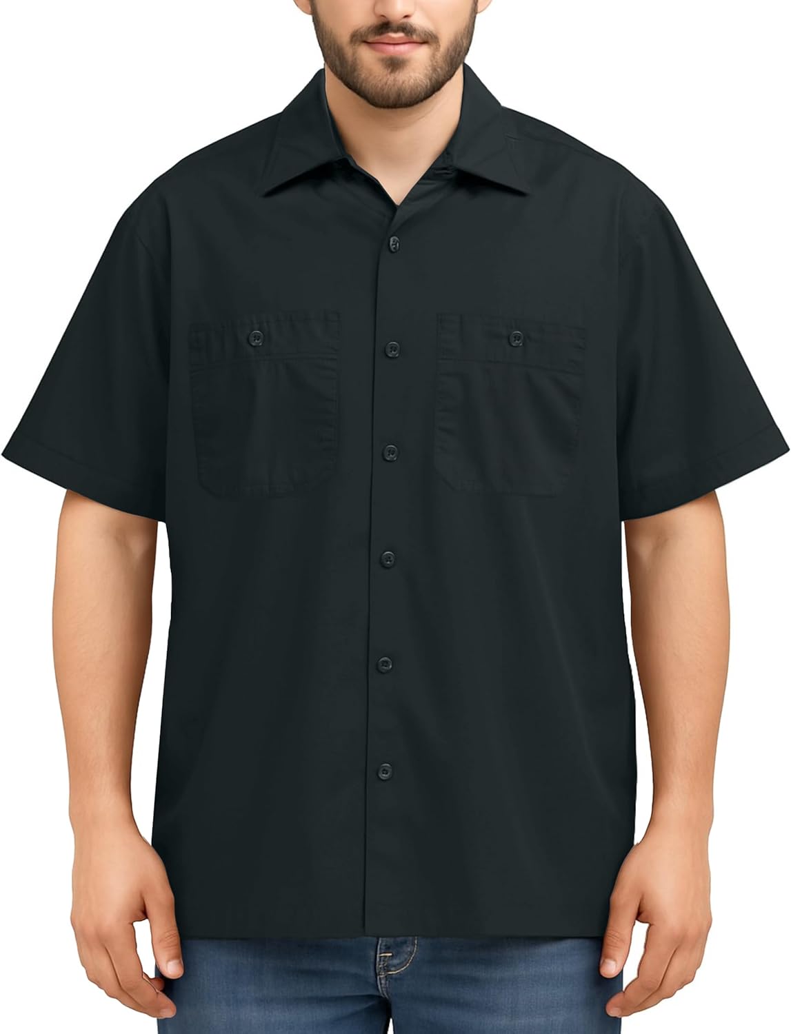 NY Threads Men's Work Shirt Two Pockets Short-Sleeve Industrial Work Wear
