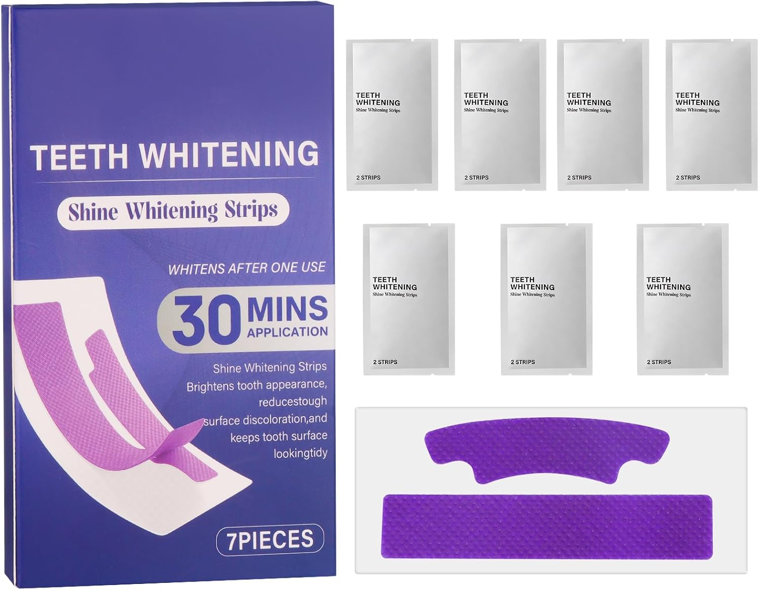 Purple Teeth Whitening Veneers Remove Yellow Stains Without Damaging Enamel and are Suitable for Sensitive Teeth. Each Treatment Lasts 30 Minutes, with A Total of 7 Treatments Using 14 Veneers