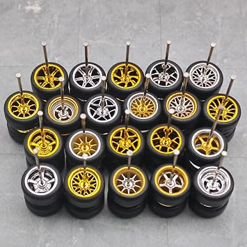 WAVEIST 1/64 Wheels and Tires, Real Rider Series,Upgrade Mainline Diecast Model Cars,Mixed 5 Sets of Electroplated and Gold Silver Dual Color styles a Pack5 Plated and Gold Silver Wheels