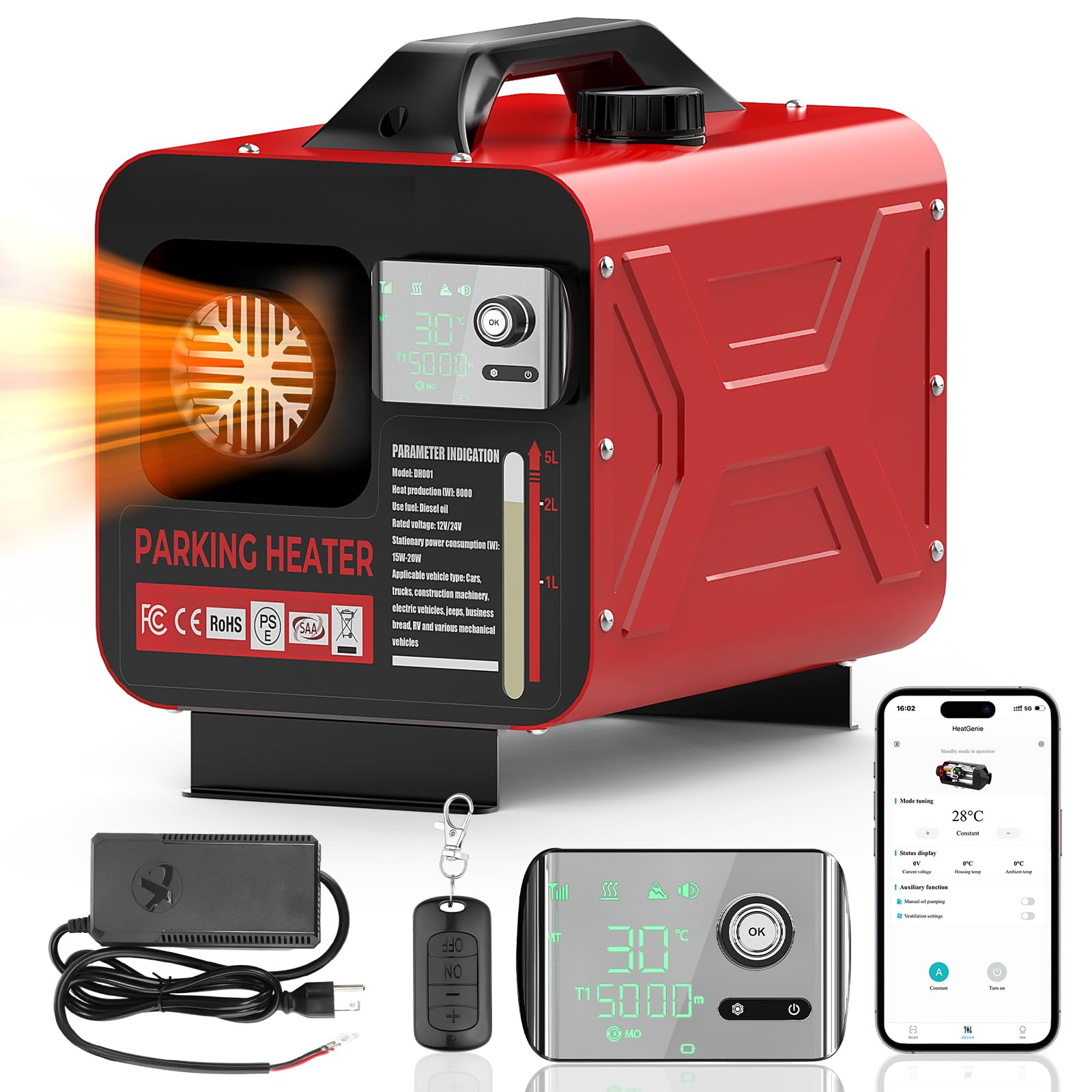 8KW Diesel Standheizung,12V 24V Luft Dieselheizung mit APP-Steuerung Fernbedienung, All in One Luftheizung Lufterhitzer mit Schalldämpfer für Auto RV Boote LKW KFZ mit LCD Schalter