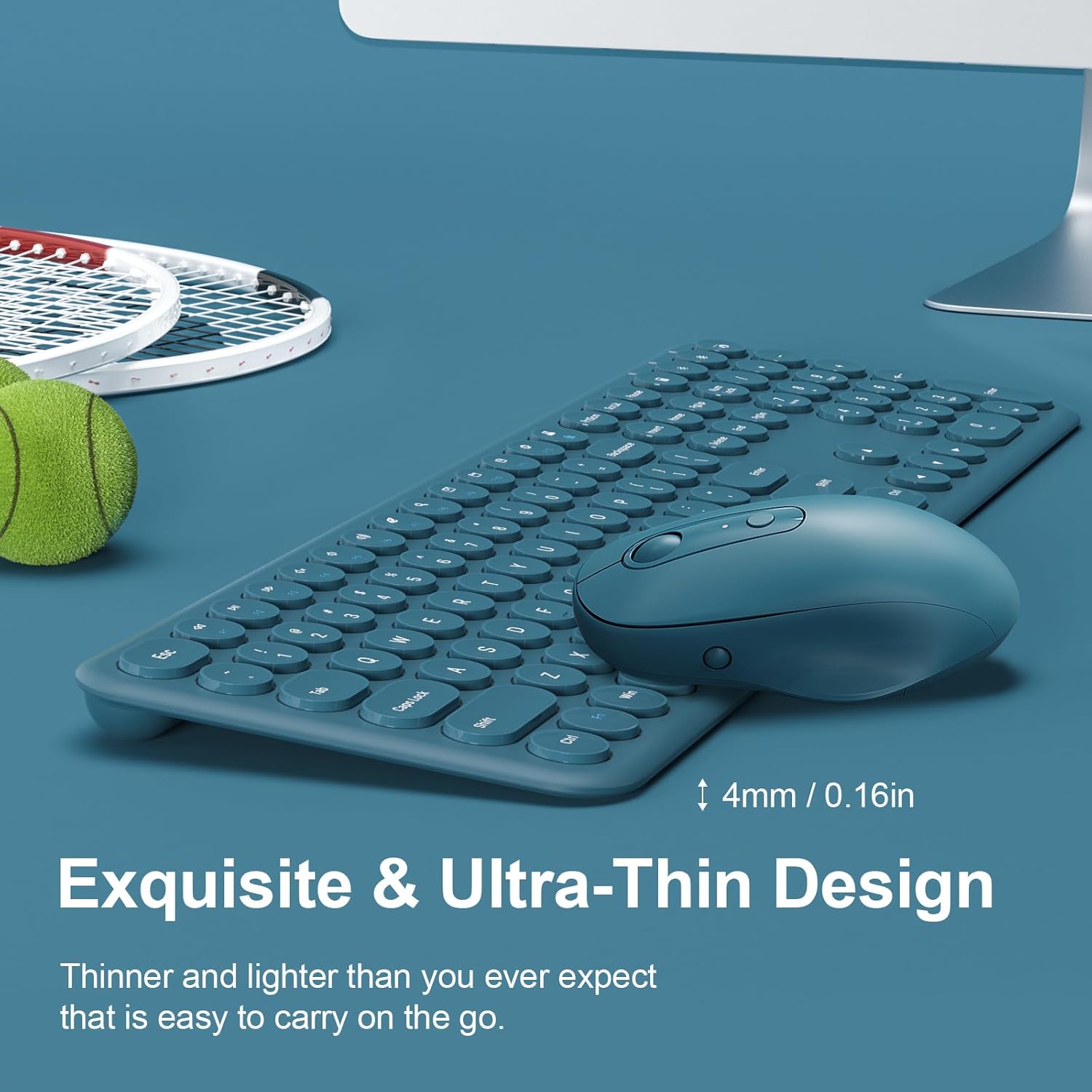 XTREMTEC Full Size 2.4G Wireless Keyboard Mouse Combo, Ultra Slim Silent Cute Computer Keyboard with USB Receiver for Windows, OS, PC, Mac, Tablet (Navy Blue-A)