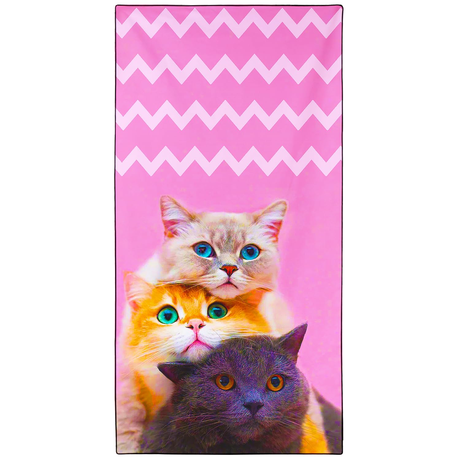 Violetpos Pink Stacked Cats Beach Towel for Kitty Lovers, Extra Large 180x90 cm 250GSM Microfibre, Sand Free Quick Dry, Ideal Vacation Gifts with Carry Bag for Pool Cruise Camping — image 1