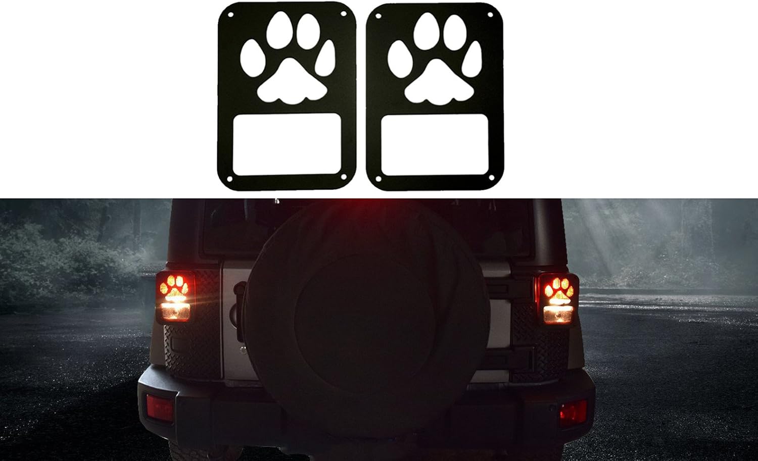 SXMA Taillight Cover Trim Guards Protector Black Stainless Steel Guard Light Cover Kit for Je ep W Rangler JK JKU Sports Sahara Freedom Rubicon X & Unlimited 2007-2017(Black) (Dog Paw Logo)