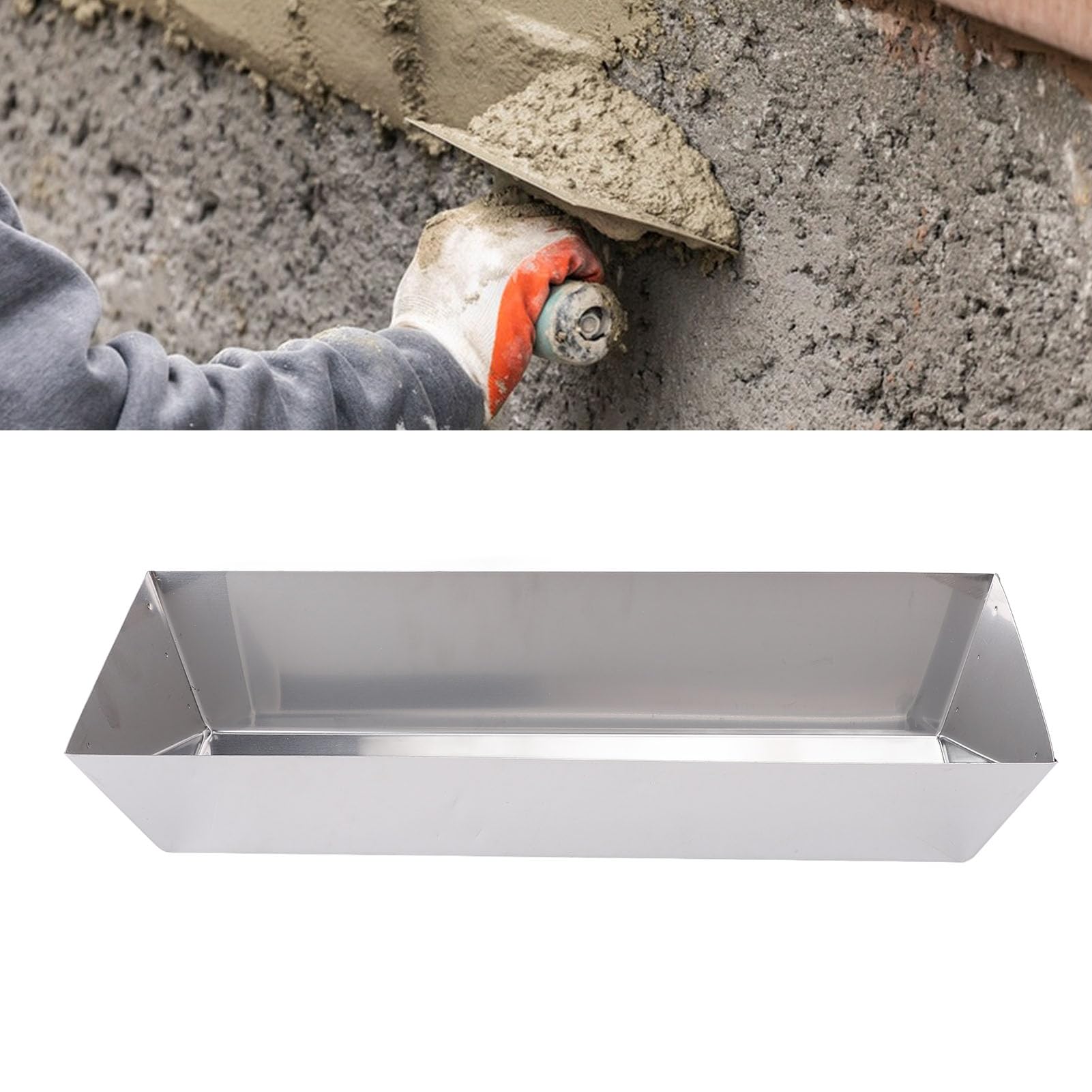 Bandeja de acero inoxidable de 14 pulgadas, bandeja de herramientas de paneles de yeso suave y duradera para mezclar cemento, mortero, masilla y pintura.