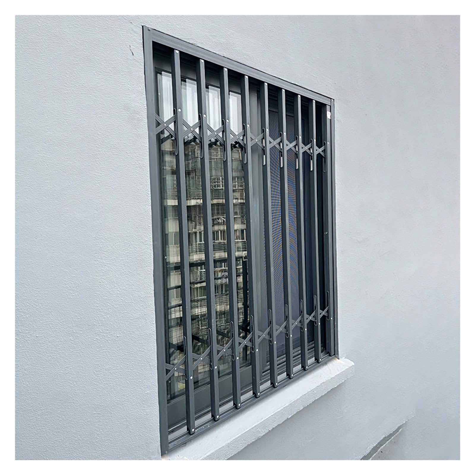 AMUFJJ Folding Window Safety Guard 24 36 40 44 48 Inch Width, Anti-Theft Window Protection Fence Security Bars for Sheds/Schools/Warehouses, Lockable Windows Guardrail(44x56 (112x142cm))