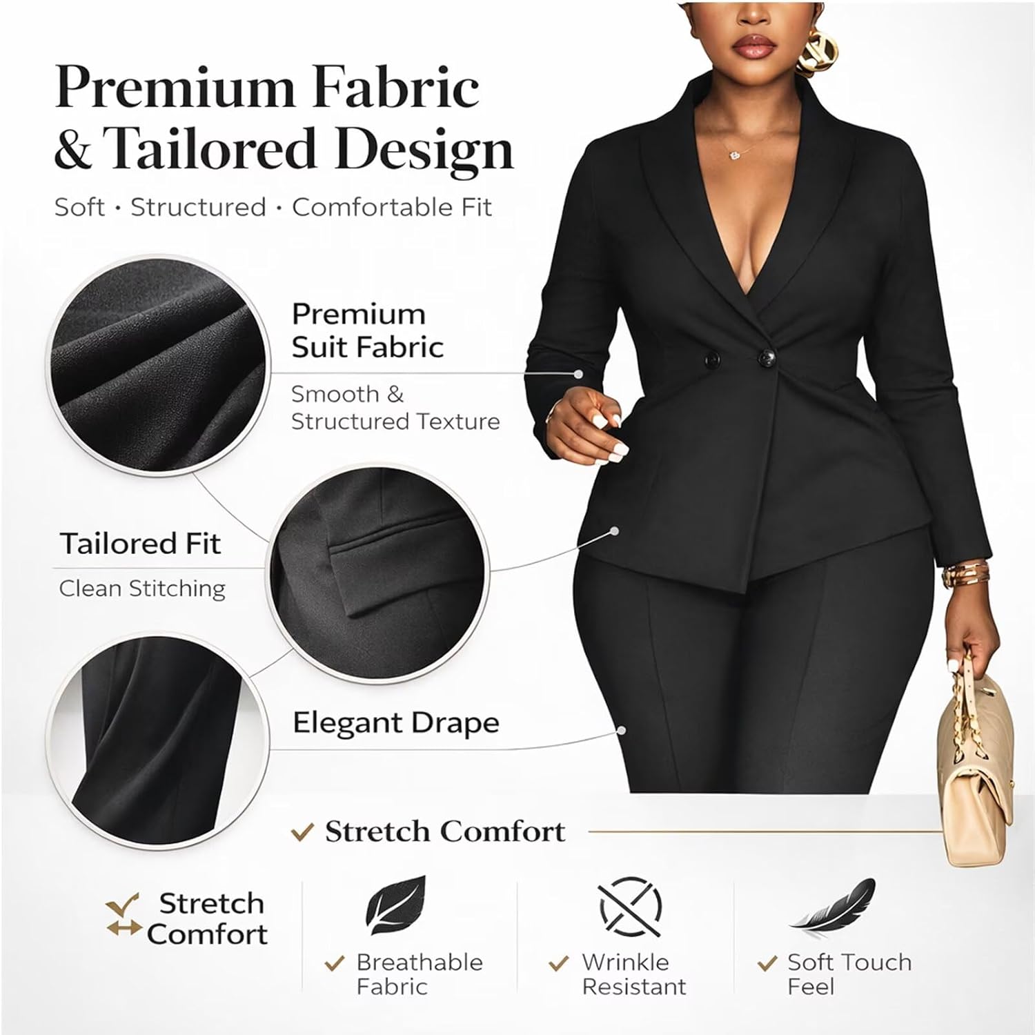 Kafiloe Women Double Breasted Blazer Pants Suit 2 Piece Outfits Casual Long Sleeve Blazer Set for Work Business
