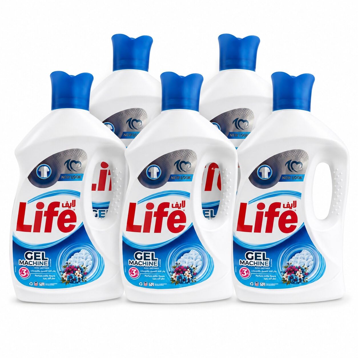 Life Lessive Liquide Mille Fleurs 3L – Pack de 5 Bouteilles – 200 Lavages au Total – Lessive Textile Parfum Floral pour Linge Propre et Frais