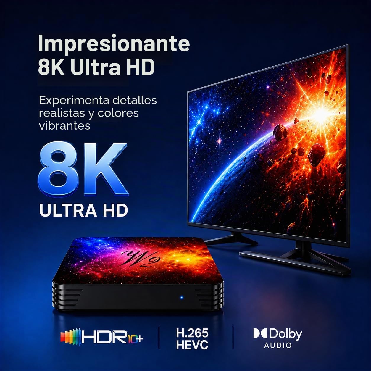 Caja Android TV 2026 v14, 8K, 4GB RAM + 128GB ROM, GPU Mali-G31, WiFi Doble Banda 2.4G/5G y Bluetooth 5.0, Puertos USB 2.0/3.0 y HDMI, Caja Inteligente sin miniteclado, reproducción 3D