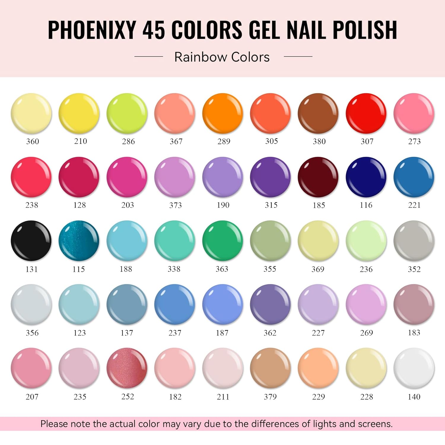PHOENIXY Gel Nail Polish Kit with U V Light 64 Pcs Gel Nail Set 45 Rainbow Colors Nail Polish Set Base Coat & 4 Effects Top Coat Manicure Tools Complete Nail Kit Gifts for Women Girls