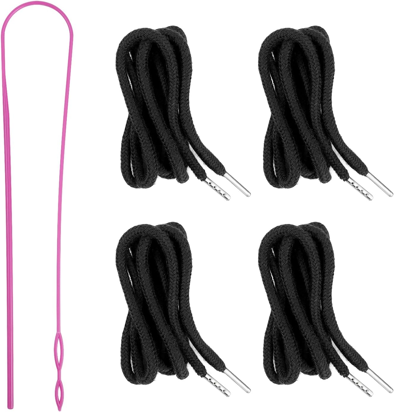 4Pcs Drawstring Cords with 1 Threader Tool, 51 Inch Replacement Drawstring for Sweatpants Jackets Swim Trunks Pants Shorts Hoodies (4 Black, 51 inches)