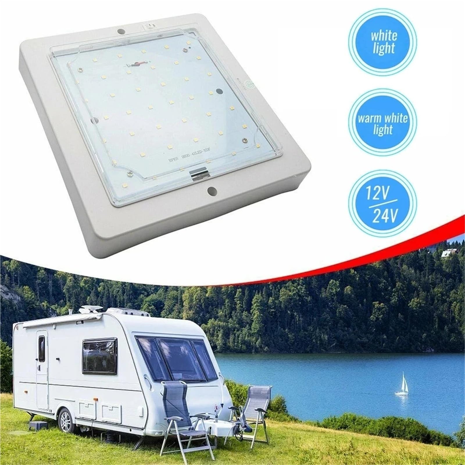 1 szt. 9 W 12 V lampa LED do samochodów kempingowych, kamperów, sufitów, wnętrz, dachów, samochodów ciężarowych, przyczep kempingowych, autobusów, łodzi, kwadratowe światło dachowe dla Campera(Wit)