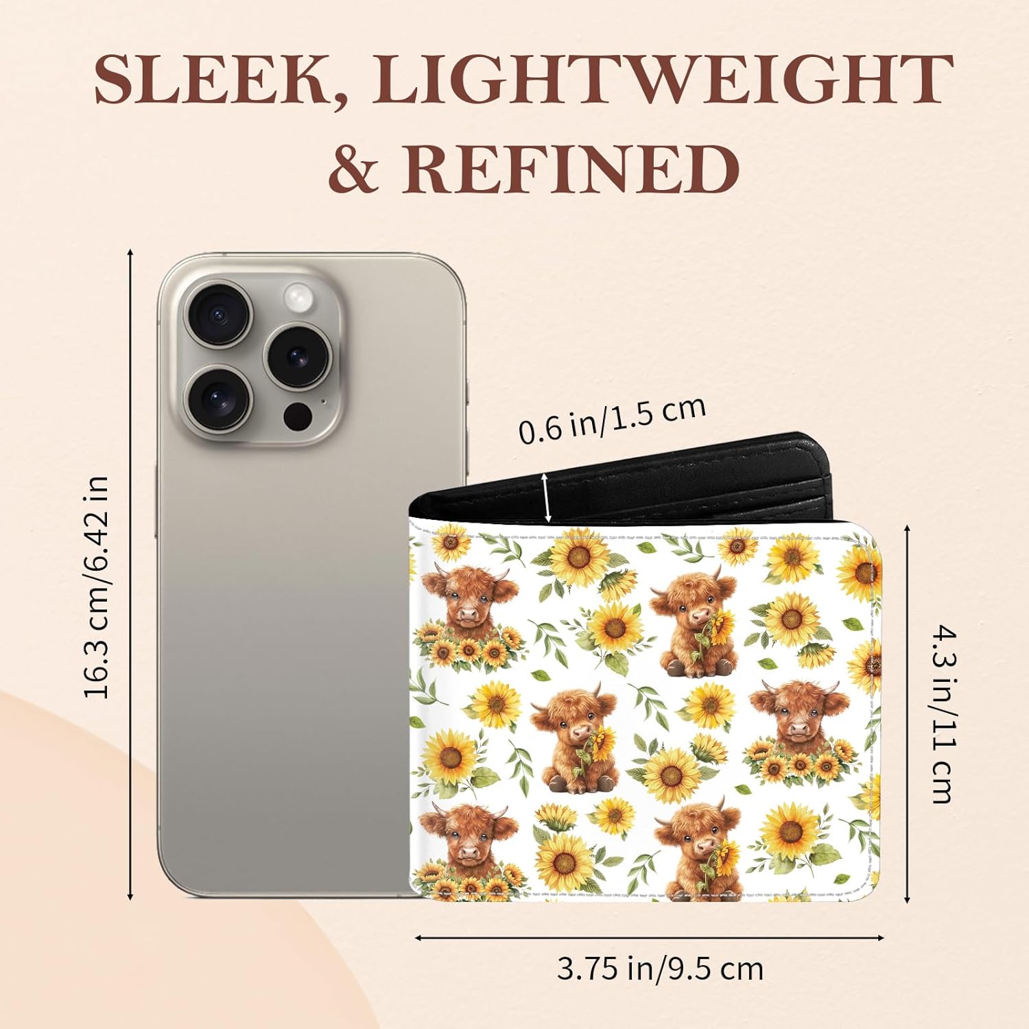 Yak Bifold Wallet for Men, Women, Sunflower PU Leather Small Slim Coin Pocket Wallet with ID Window, Gift for Female Ladies, White - Image 2