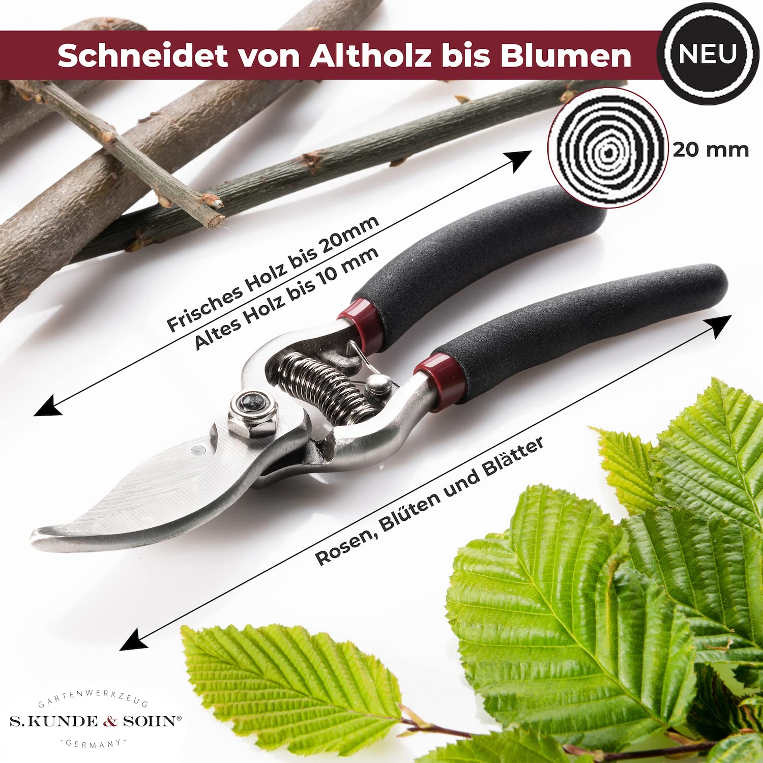 S. Kunde & Sohn Germany – SKS 6 Tradition Gartenschere Schwarz + SKS T1 Trageetui + Ersatzklinge GRATIS