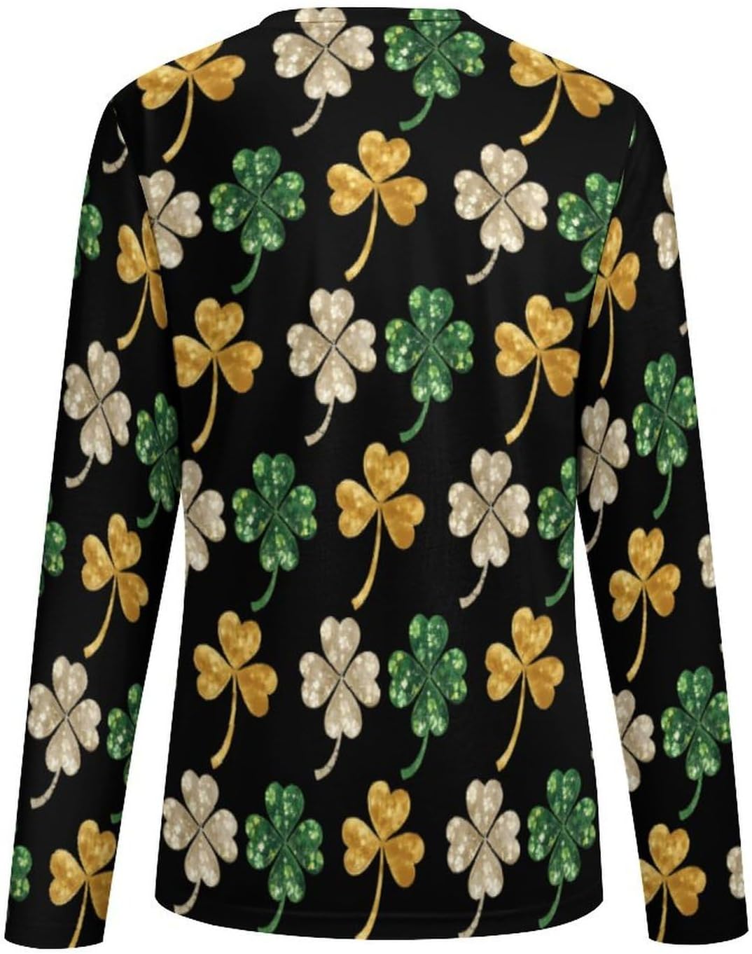 Glitter Shamrock Four Leaf Women's Pajama Top Sleepwear Pajamas Sleep T-Shirt Long Sleeve Shirt Crewneck Tee