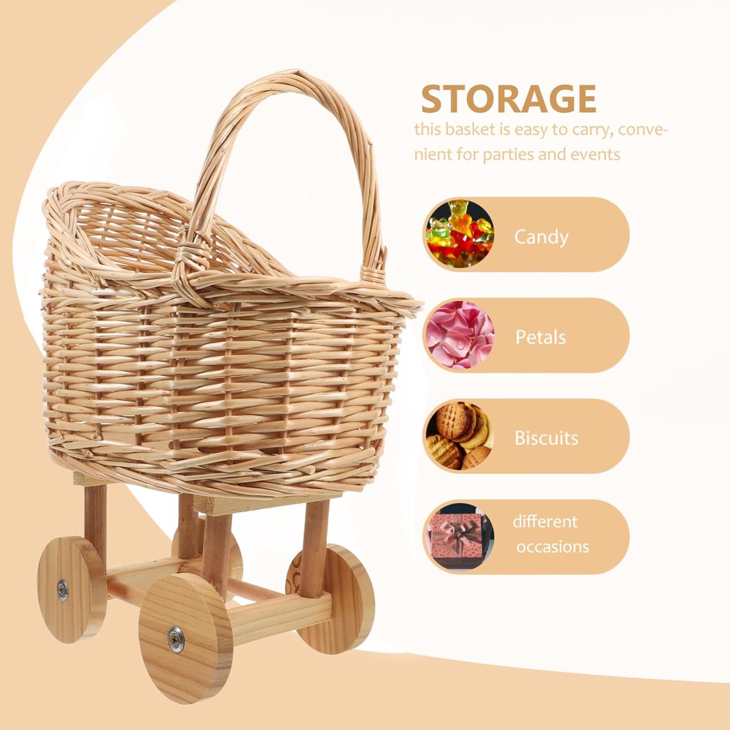 VOSAREA Rustic Rattan Shower Basket Handle Multiuse Decorative Basket for Wedding Party Organizing