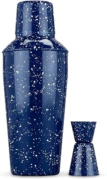 Foster & Rye Camping-Style Speckled Enamel Cobbler Cocktail Shaker & Double Jigger Set - Martini Margarita Drink Shakers, Bartender Accessories, Cocktail Set Bartender Kit, Stainless Steel, 26 oz