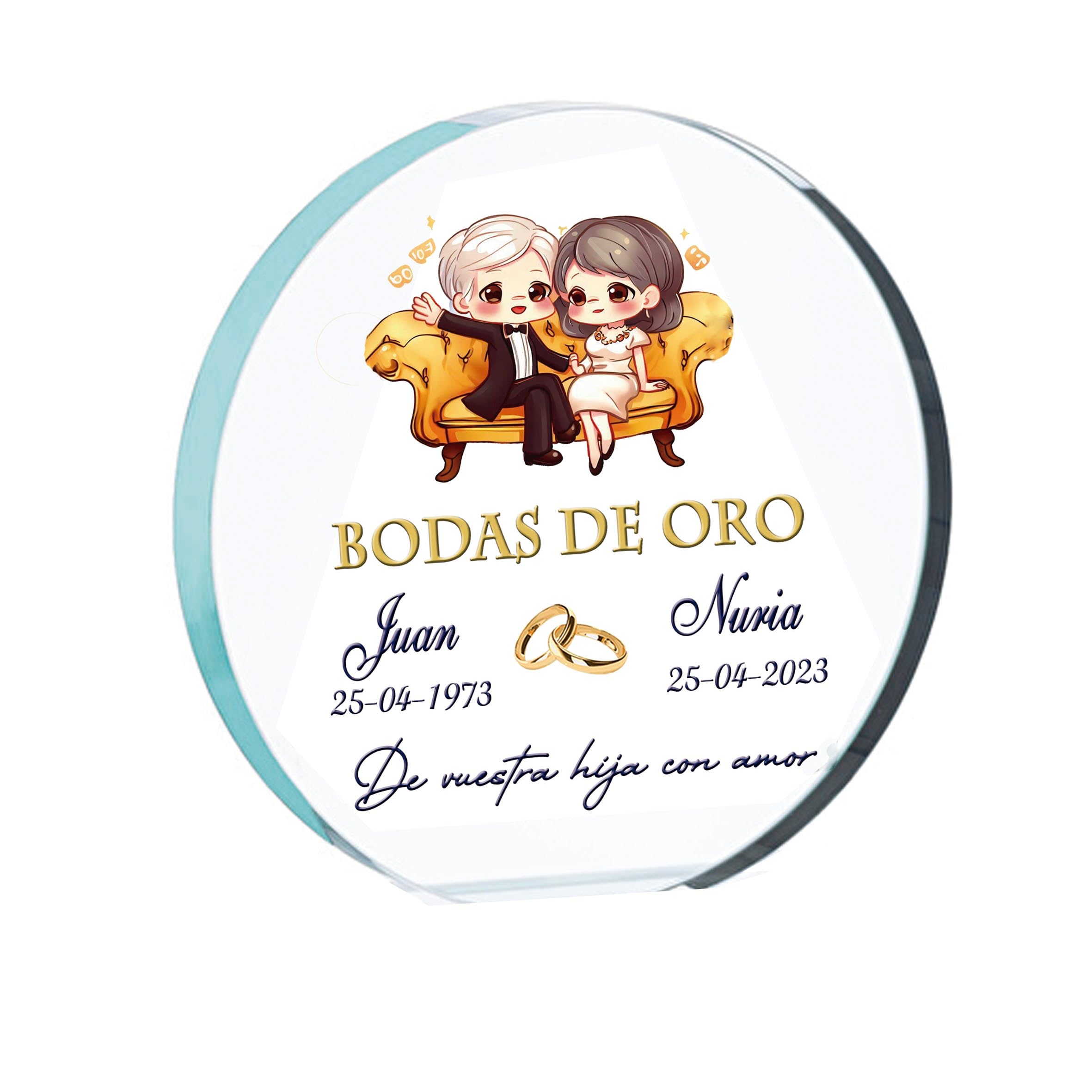 Curia Grabador Regalo Bodas de Oro de Cristal Personalizado con Nombres y Texto Que indiques. Bodas de Plata, Placa 50 Aniversario, Placa 25 Aniversario, Placa Conmemorativa. (50 Aniversario)
