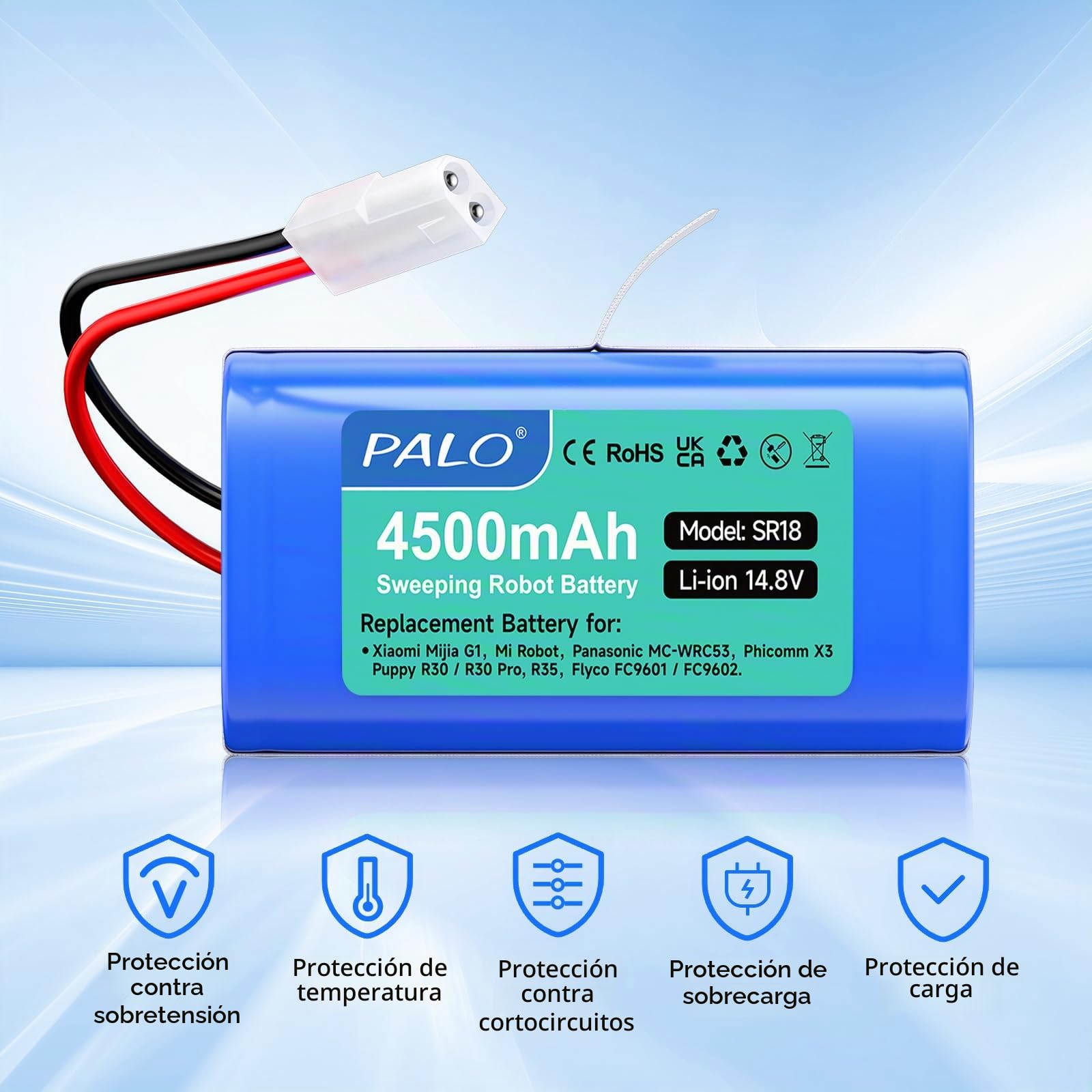 4500mAh Batería para Rowenta RS-RT900866, Rowenta Tefal Explorer Serie 20 40 45 50 60, cmicr18650f5-4s1p, Rowenta Explorer 20 RR682, RR687, 40 R727, RR724, Robot Vacuum E12