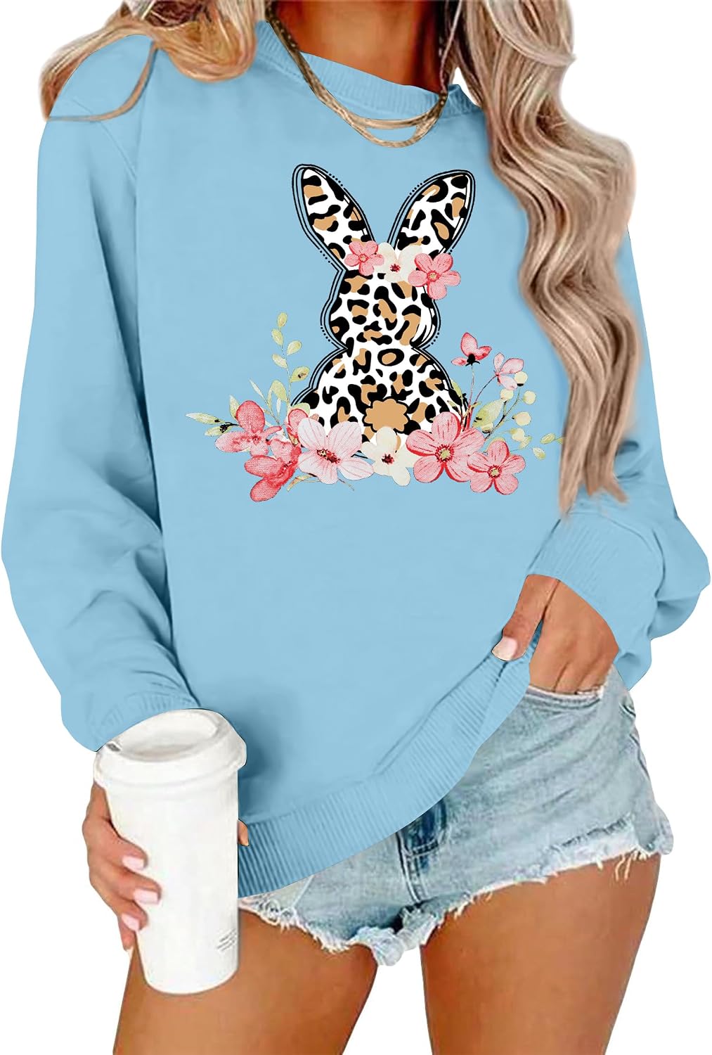 Easter Sweatshirts for Women: Bunny Graphic Shirt Cute Rabbit Long Sleeve Pullover Tops