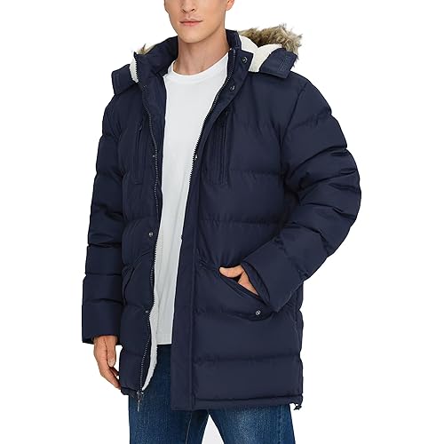 Rejork Men's Long Winter Coats Warm Water Resistant Puffy Hooded Windbreaker Insulated Thicken Jackets with Hood