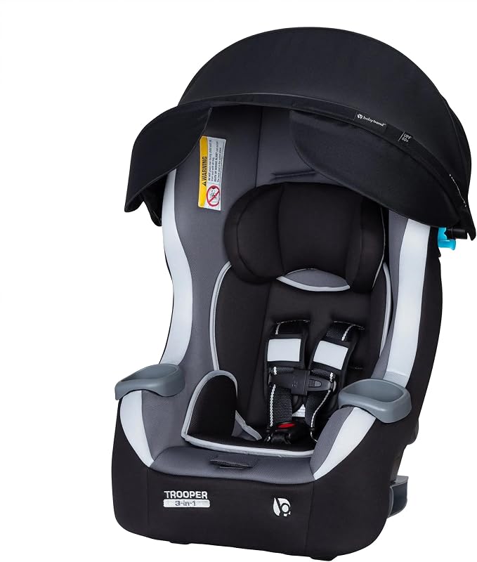 Baby Trend Asiento infantil para automóvil 3 en 1 con arnés de seguridad de 5 puntos, dosel ajustable y asiento de tela suave, Trooper Plus, Dash Twilight - Sistema de viaje convertible y soporte para bebés y niños pequeños
