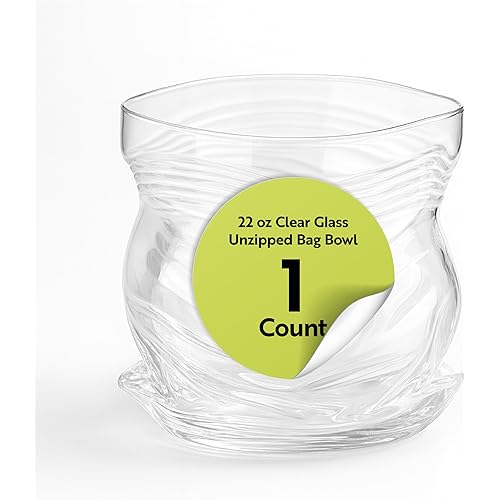 Restaurantware Clear Glass Bowl 22 oz Crinkle Edge Unzipped Bag Bowl Creative Serving Dish Dishwasher Safe Transparent Glass and Microwave-Safe Container for Serving Desserts, Candies
