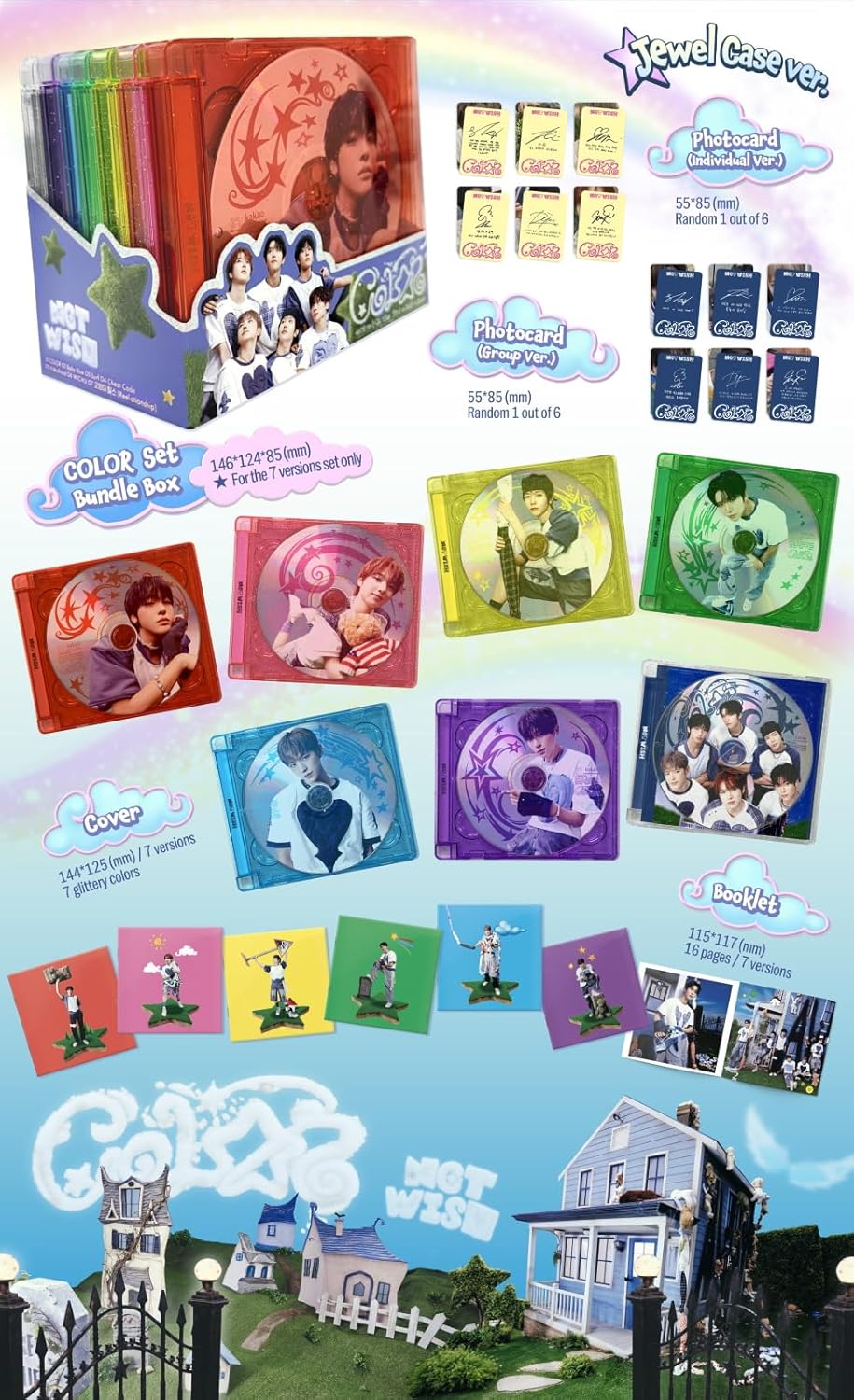 NCT WISH 3rd Mini Albm COLOR 3p Set (1Photobook+1Jewel case+1 Surf) + Express