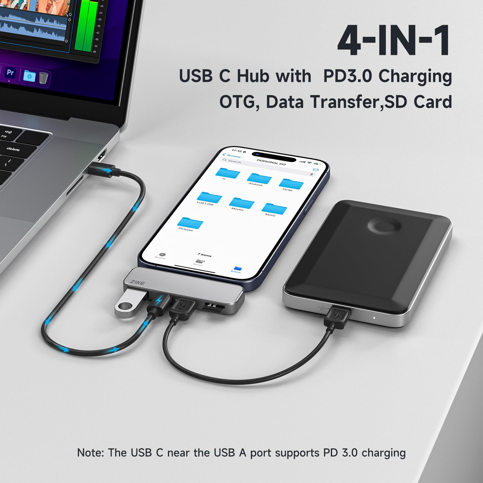 Amazon.com: ZIKE USB-C iPhone Hub, 4-in-1 Type-C Adapter for Data