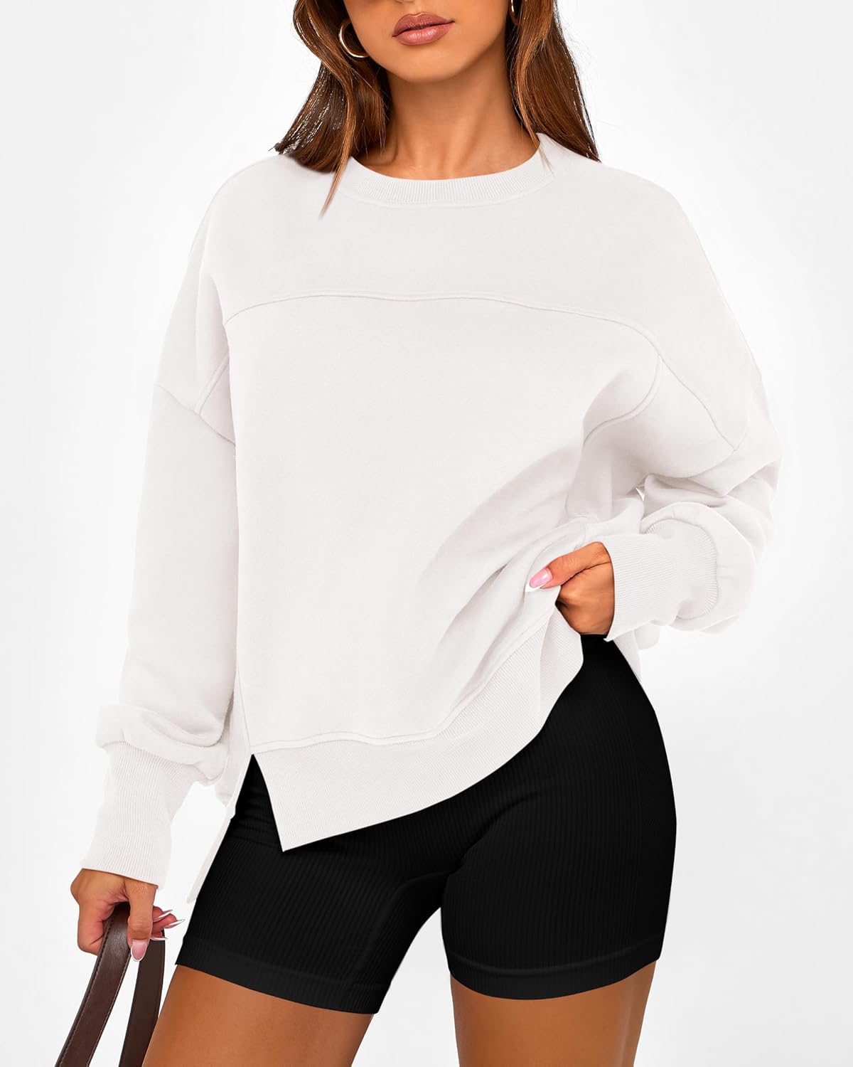 BTFBM Women's Casual Crewneck Sweatshirts 2026 Spring Fall Clothes Long Sleeve Side Slit Workout Fleece Pullover Tops - Image 7