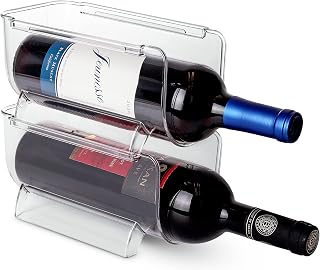 Homeries Wine & Water Bottle Organizer Holder Stackable Wine Rack for Kitchen Countertops, Table Top, Pantry, Fridge, Bars – Acrylic, Free Standing Wine Shelf – Holds Beer, Pop, Soda & Cans (2)