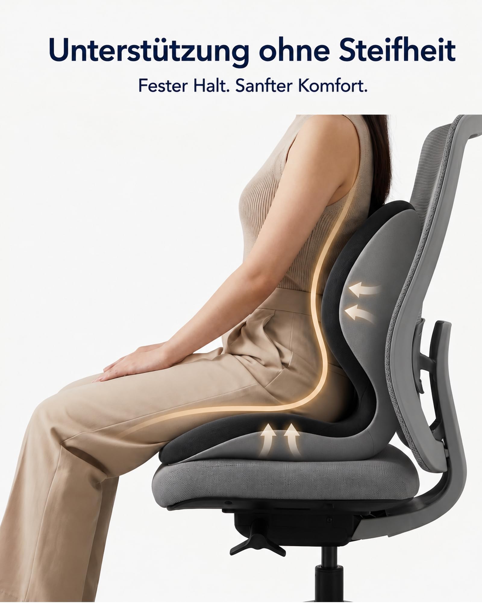 Ergonomisches Sitzkissen mit Rückenlehne für Stühle, Premium-Memory-Foam mit Rücken- & Beckenstütze, Haltungskissen für Homeoffice und langes Sitzen