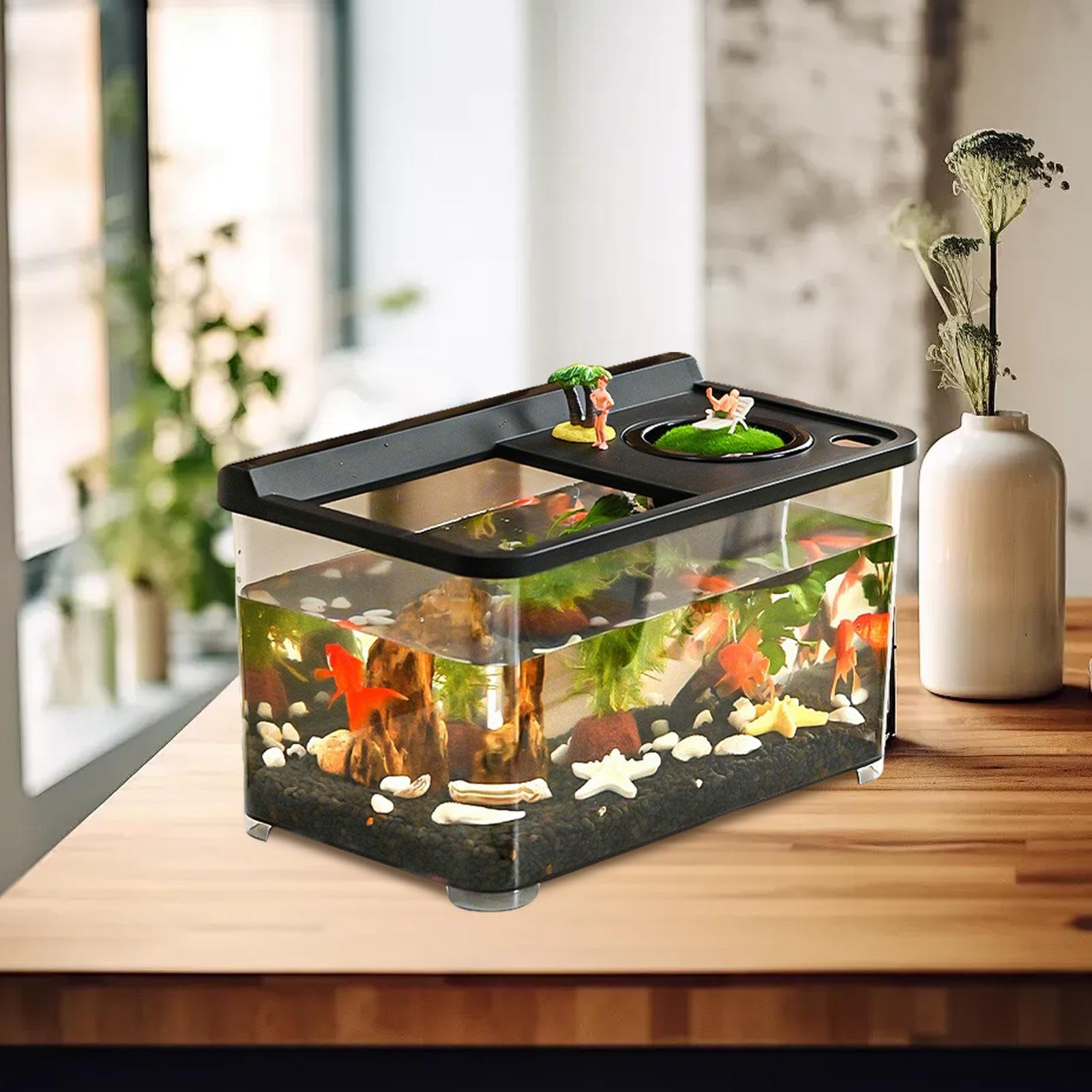 Acquario Con 3 Colorate Vasca Decorativa Per Pesci | Acquario Idroponico Ideale Per Tavolo Casa Ufficio Ingresso Camera Da