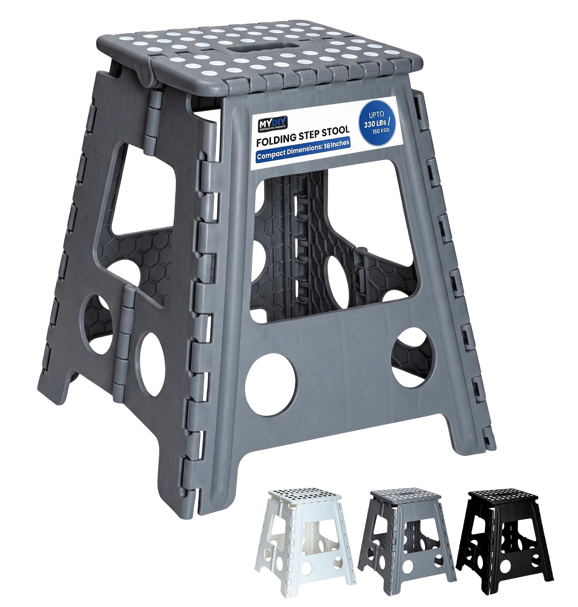 MY DIY Folding Step Stool 16 Inches Lightweight Heavy Duty Strong Plastic Stool For Kids & Adults With Easy Carry Handle 150KG Weight Capacity Portable Footstool