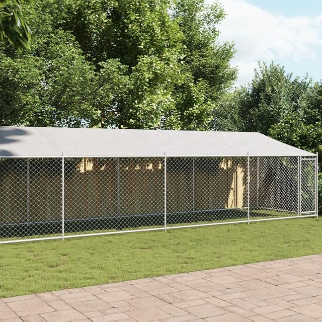 Foto 2 de 8 de vidaXL Jaula de Perros Techo y Puerta Acero galvanizado Gris 12x2x2 m