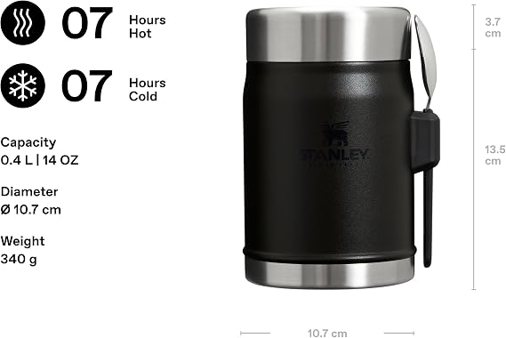 STANLEY Classic Legendary Yemek Termosu + Kaşık 0.4 Litre - Siyah 2.0 | Paslanmaz Çelik