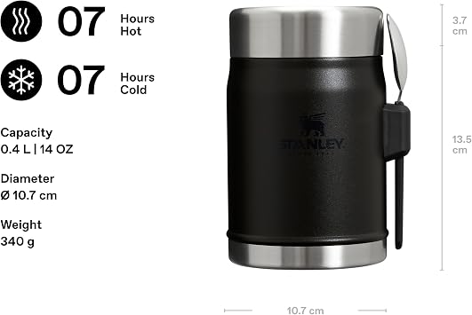 STANLEY Classic Legendary Yemek Termosu + Kaşık 0.4 Litre - Siyah 2.0 | Paslanmaz Çelik